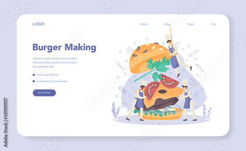 Fast food  burger house web banner or landing page. Chef cook
