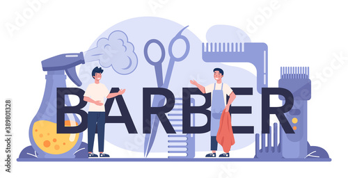 Barber typographic header. Idea of hair and beard care. Scissors