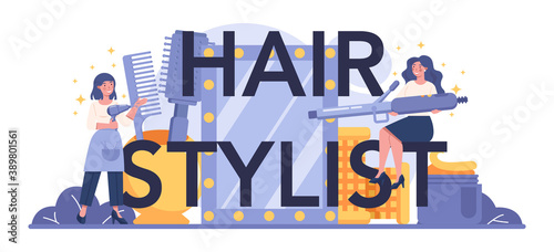 Hair stylist typographic header. Idea of hair care in salon. Scissors