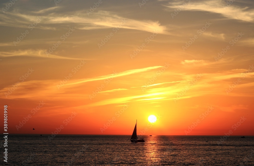 yacht sailing on the black sea with a beautiful sunset