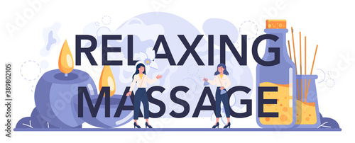 Relaxing massage typographic header. Spa procedure in beauty