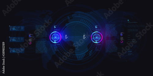 Conceptual innovational background with HUD, GUI, UI elements. Science and technology, advanced internet technologies concept background. HUD user interface