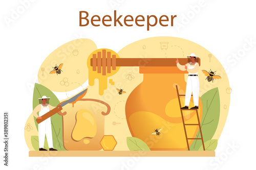 Hiver or beekeeper concept. Professional farmer with hive and honey