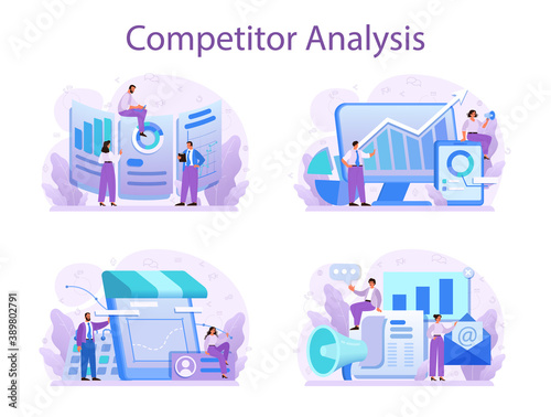 Competitor analysis concept set. Market research and business