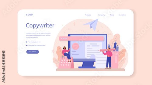 Copywriter web banner or landing page. Idea of writing texts