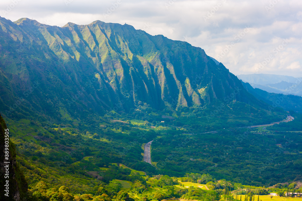 Koolau mountain range overlooking Kaneohe, eastern Oahu, Hawaii