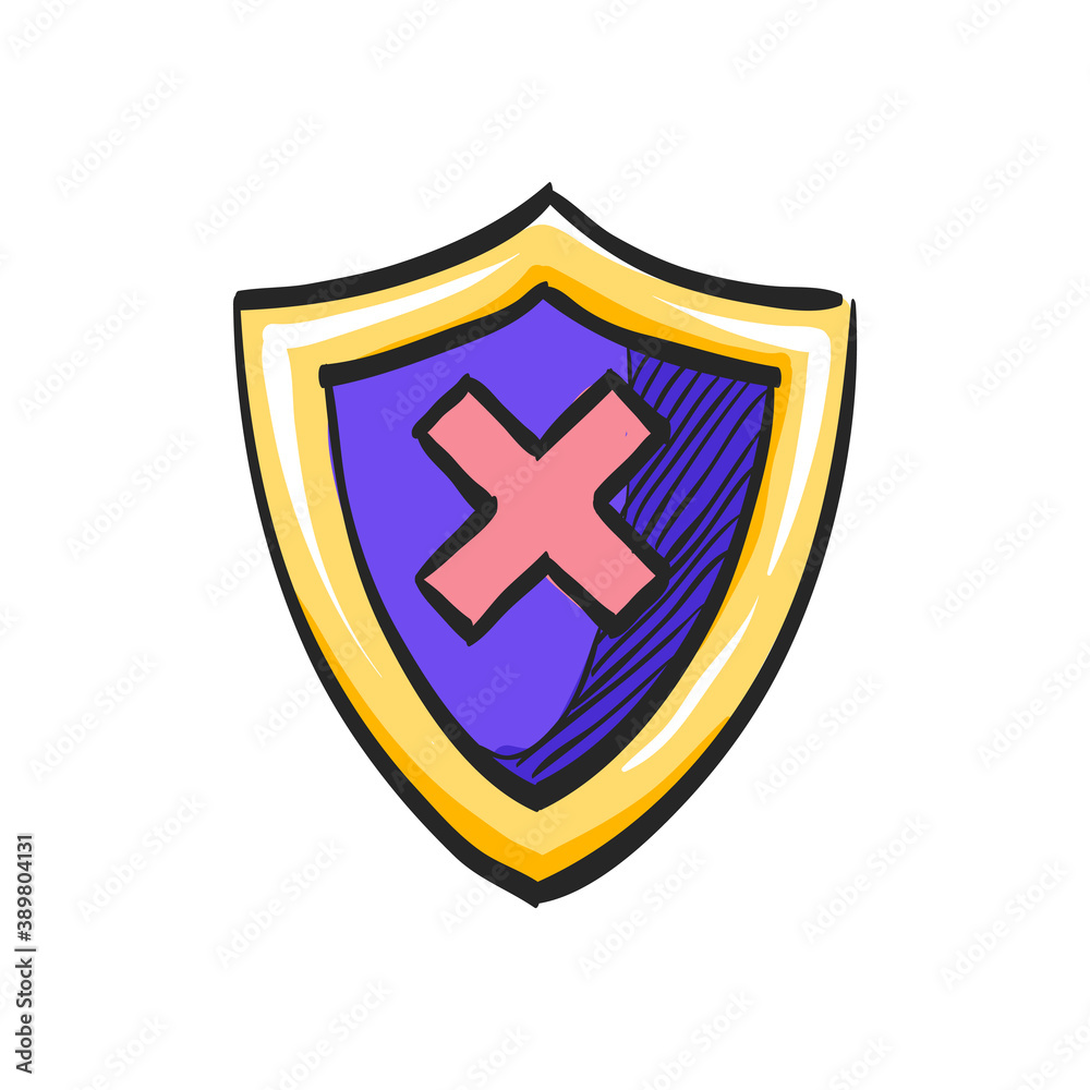 Shield icon in color drawing. Protection, computer virus, antivirus Shield icon in color drawing. Protection, computer virus, antivirus