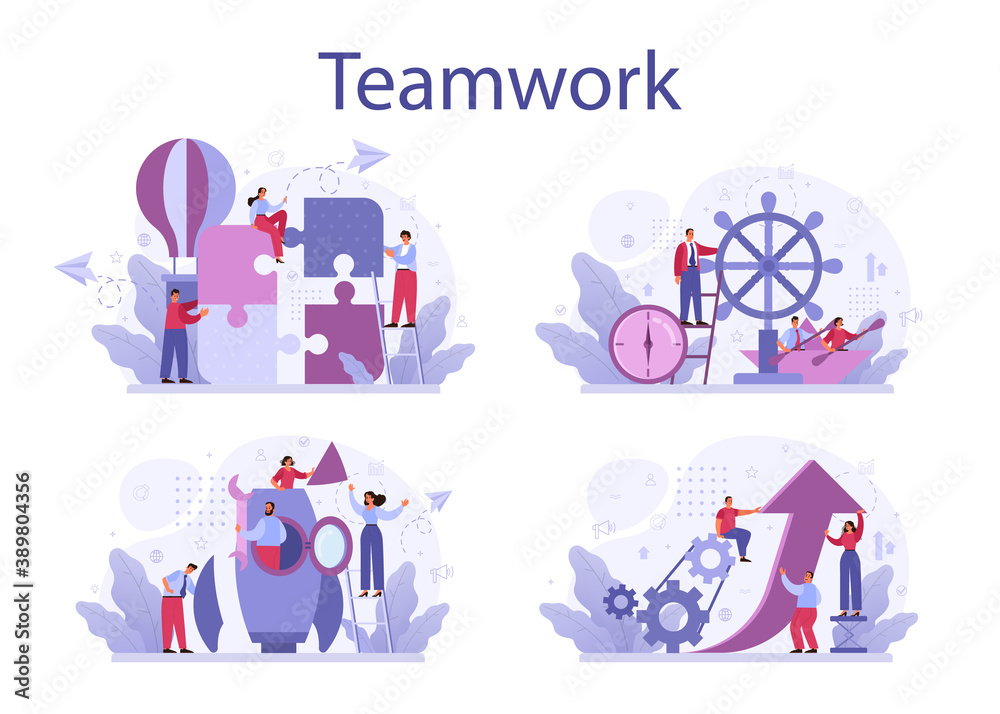 Business teamwork concept set. Idea of partnership and cooperation