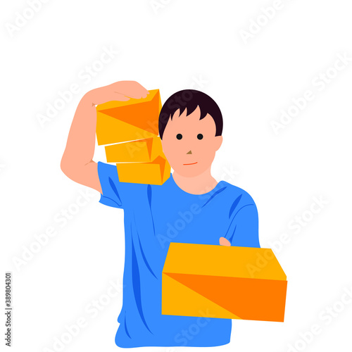 Image vector of a courier delivering a carton on white background.