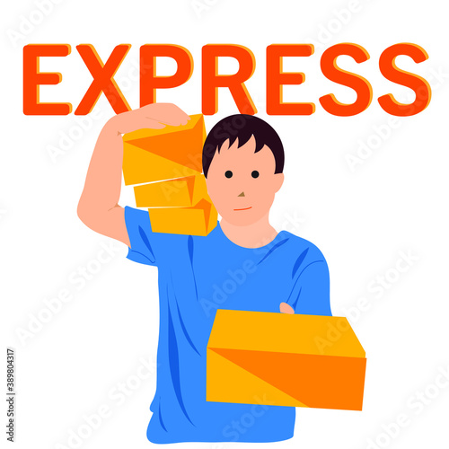 Image vector of a courier delivering a carton on white background.