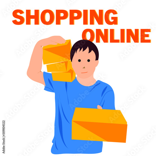 Image vector of a courier delivering a carton on white background.