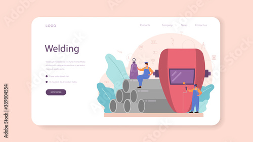 Welder and welding service concept web banner or landing page