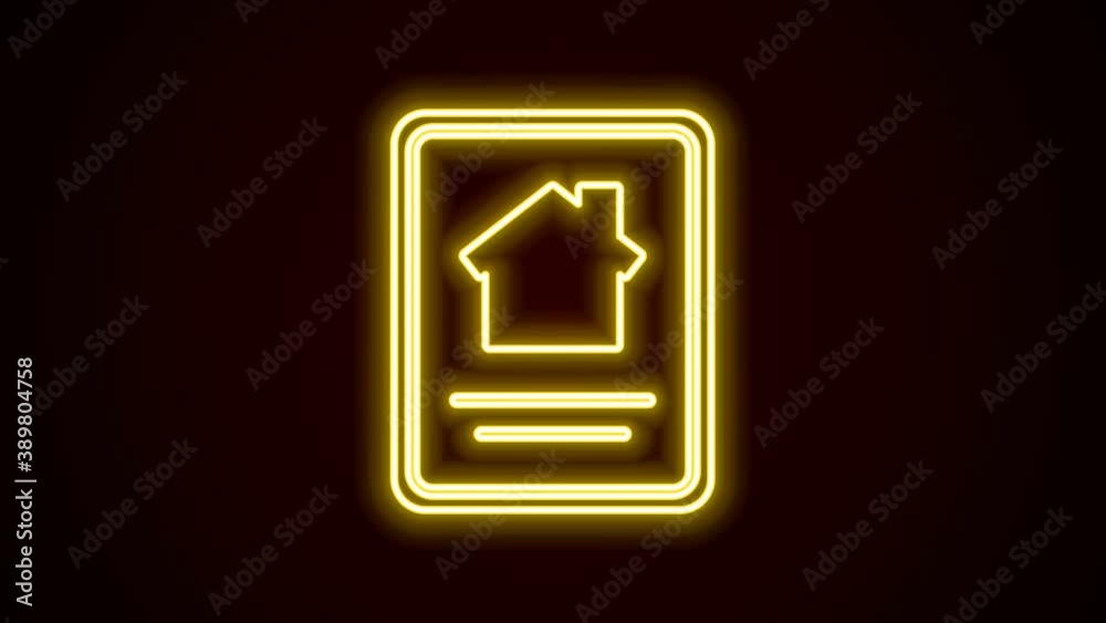 Glowing neon line Online real estate house on tablet icon isolated on black background. Home loan concept, rent, buy, buying a property. 4K Video motion graphic animation Glowing neon line Online real estate house on tablet icon isolated on black background. Home loan concept, rent, buy, buying a property. 4K Video motion graphic animation