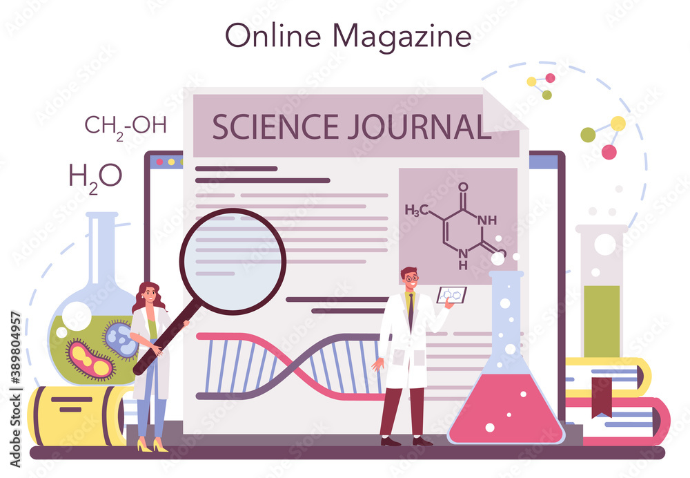 Naklejka premium Chemistry science online service or platform set. Scientific experiment