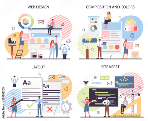 Web design concept set. Presenting content on web pages.