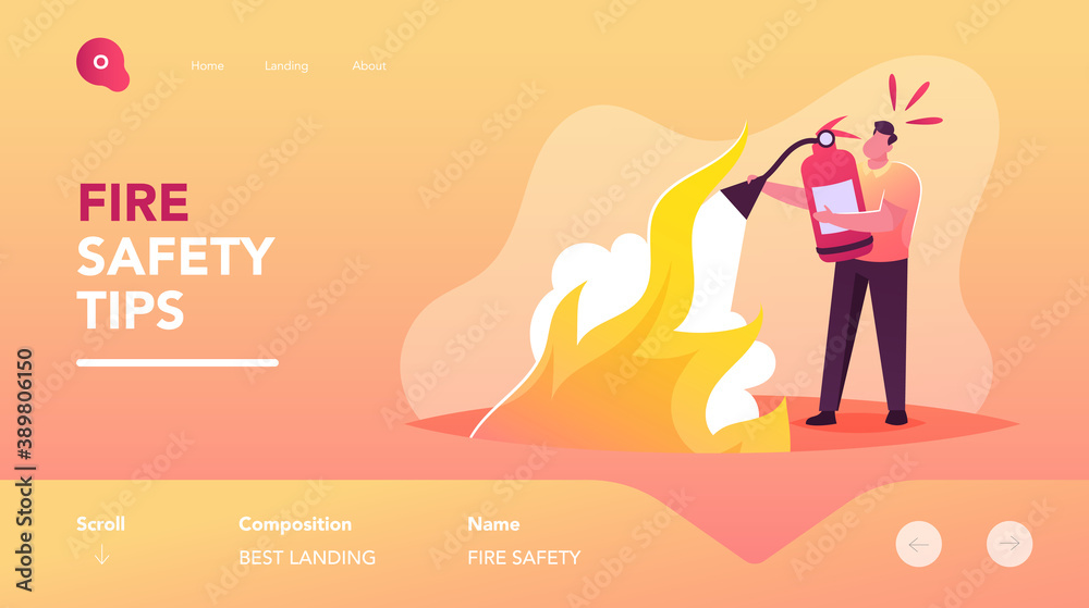 Electrical Safety, Fight with Blaze Landing Page Template. Man with