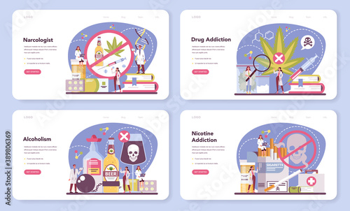 Narcologist web banner or landing page set. Professional medical