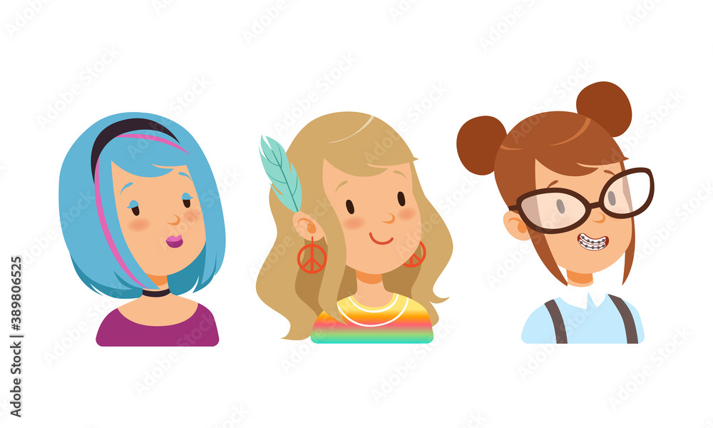 Female Avatars with Different Hairstyle and Makeup Vector Set Female Avatars with Different Hairstyle and Makeup Vector Set
