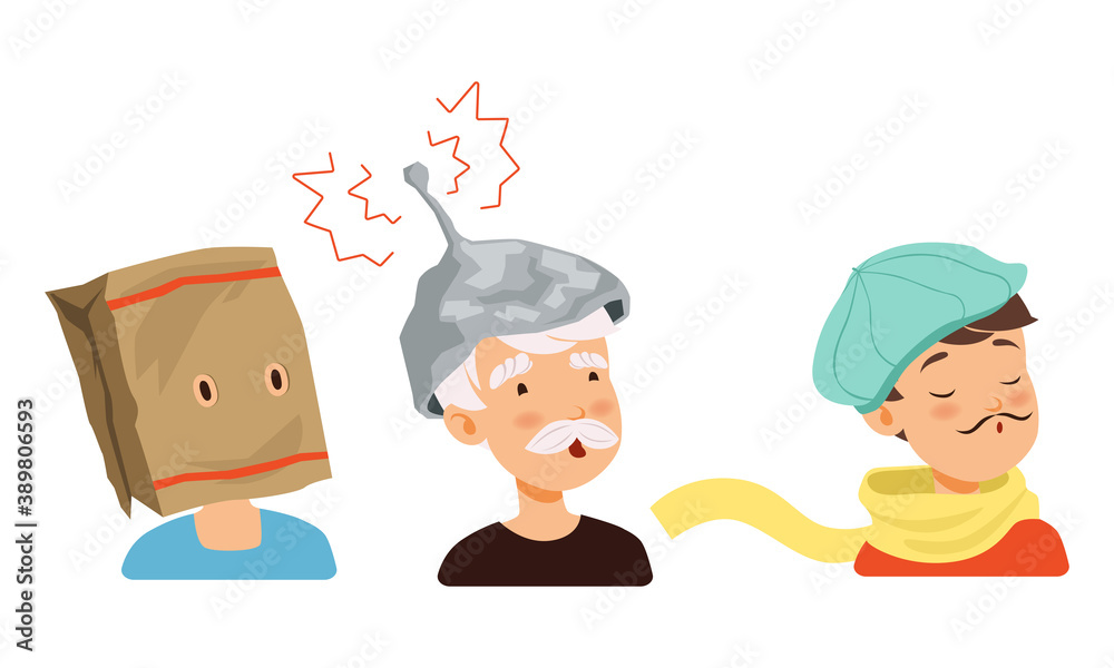 Male Avatars with Different Headdress and Headgear Vector Set Male Avatars with Different Headdress and Headgear Vector Set