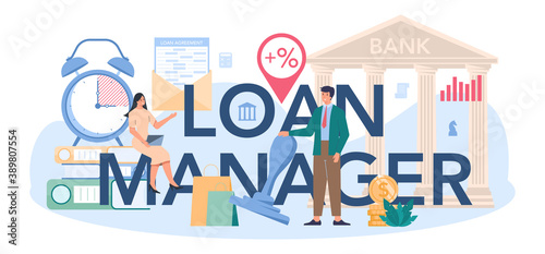 Loan manager typographic header. Bank employee that work