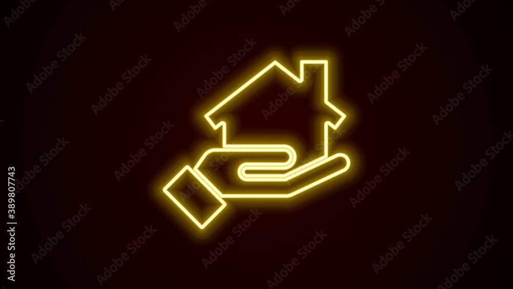 Glowing neon line Realtor icon isolated on black background. Buying house. 4K Video motion graphic animation