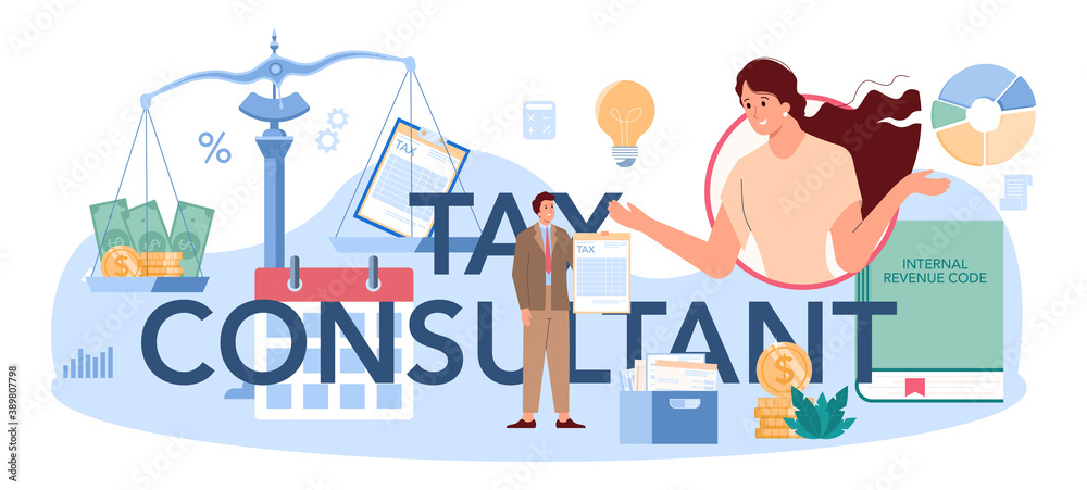 Tax consultant typographic header. Idea of accounting and payment Tax consultant typographic header. Idea of accounting and payment