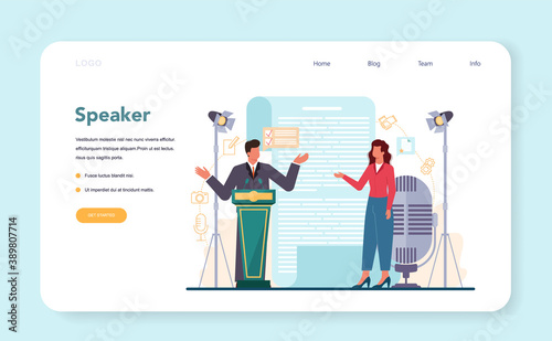 Rhetoric or elocution specialist web banner or landing page.