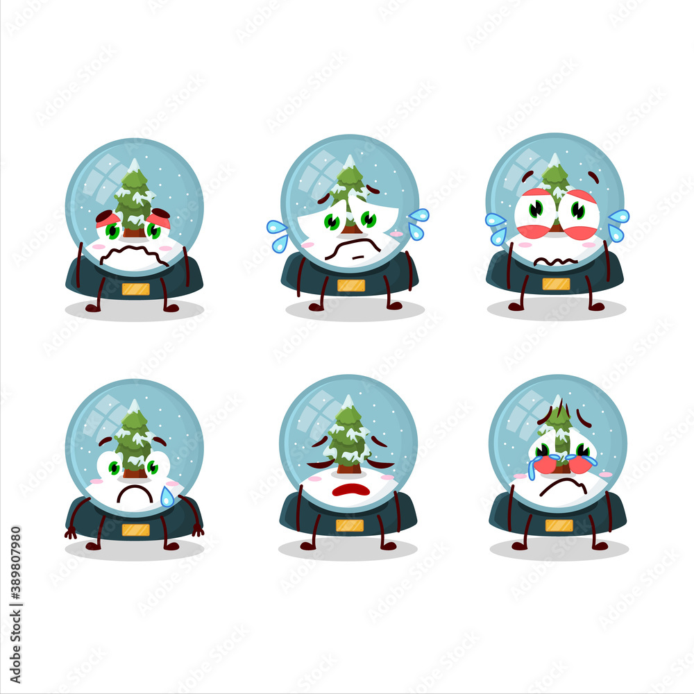 Fototapeta premium Snowball with tree cartoon character with sad expression