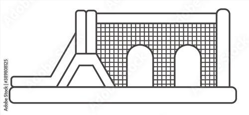 Bouncy castle outline icon. Jumping house on kids playground. Vector line illustration.