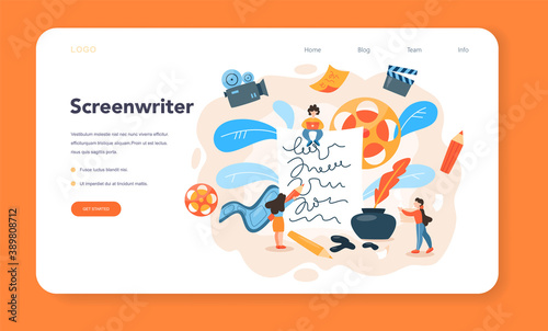 Screenwriter web banner or landing page. Person create a screenplay