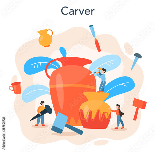 Professional sculptor concept. Creating sculpture of the marble