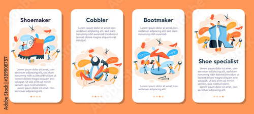Shoemaker mobile application banner set. Male and female