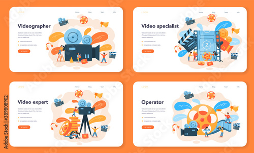 Videographer web banner or landing page set. Movie and cinema