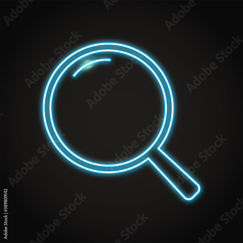 Magnifying glass icon in neon line style