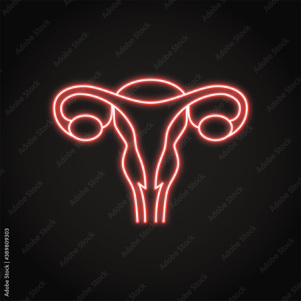 Uterus and ovaries icon in neon line style Uterus and ovaries icon in neon line style
