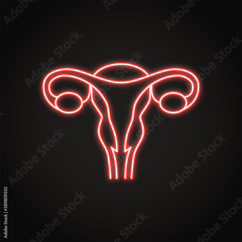 Uterus and ovaries icon in neon line style