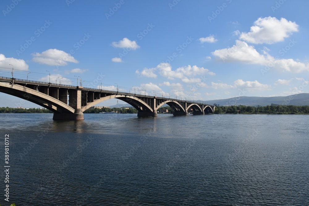 view of the municipal bridge in Krasnoyarsk view of the municipal bridge in Krasnoyarsk