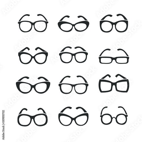 Glasses frames icons set, isolated vector illustration. Design for stickers, logo, web and mobile app. 