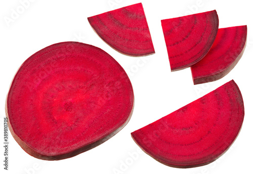 sliced beetroot isolated on a white background. top view