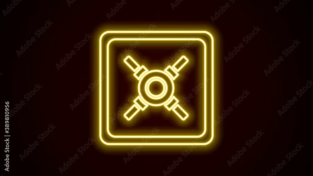 Glowing neon line Safe icon isolated on black background. The door safe a bank vault with a combination lock. Reliable Data Protection. 4K Video motion graphic animation Glowing neon line Safe icon isolated on black background. The door safe a bank vault with a combination lock. Reliable Data Protection. 4K Video motion graphic animation