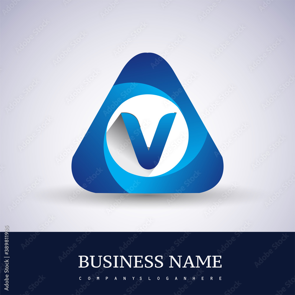 Logo V letter blue colored in the triangle shape, Vector design template elements for your Business or company identity.