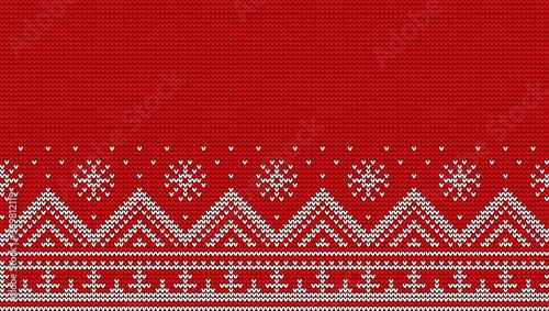 Knitted red seamless pattern. Christmas sweater nordic ornament. Vintage knitwear pattern. Vector illustration.