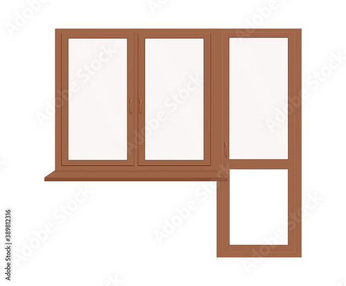 Glass window and door with brown frames a vector realistic illustration