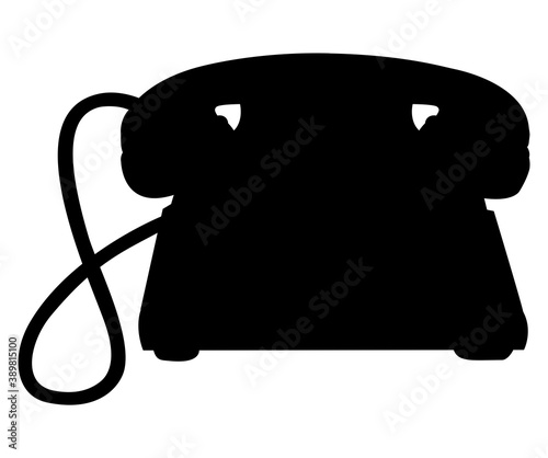 Antique rotary dial telephone with a wire. Vector silhouette illustration