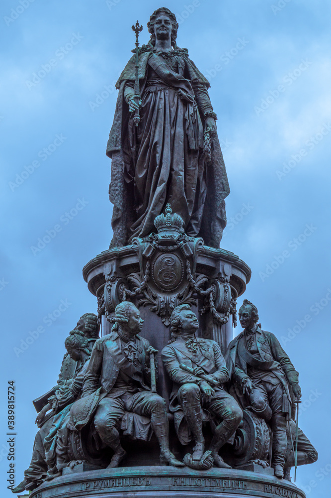 Fototapeta premium Statue of Catherine the Great in St. Petersburg, Russia. Architecture and history.