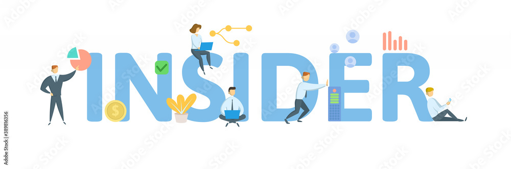 Insider. Concept with keyword, people and icons. Flat vector illustration. Isolated on white background.