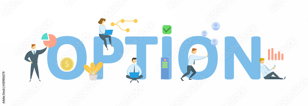 Option. Concept with keyword, people and icons. Flat vector illustration. Isolated on white background.