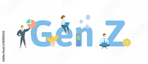 Gen Z, Generation Z. Concept with keywords, people and icons. Flat vector illustration. Isolated on white background.