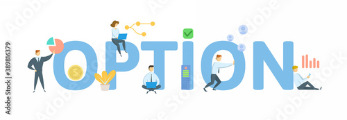 Option. Concept with keyword, people and icons. Flat vector illustration. Isolated on white background.