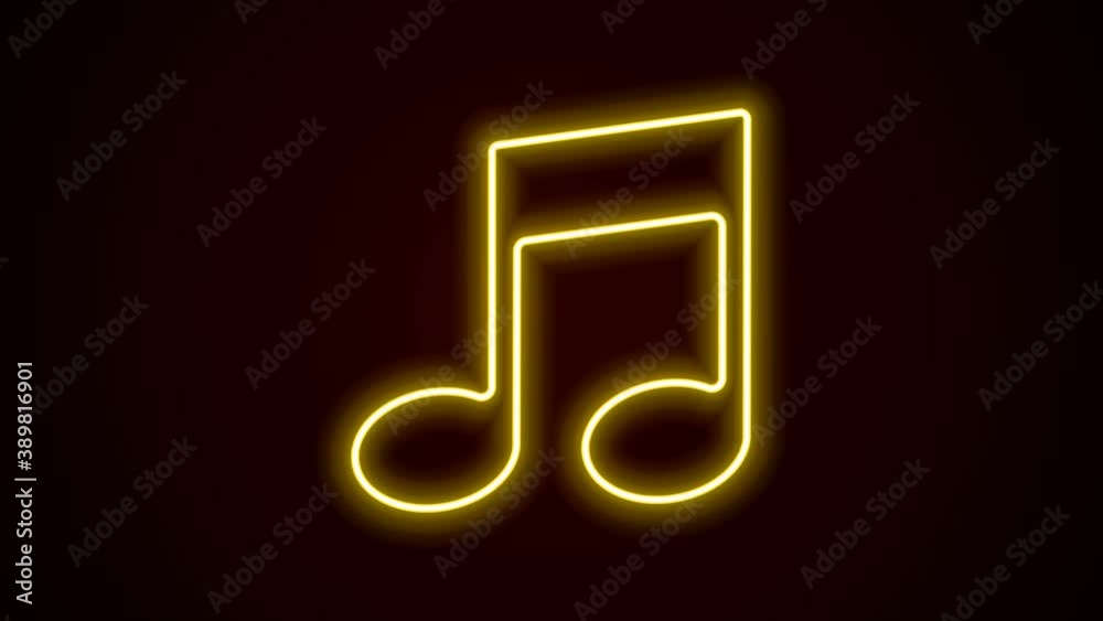 Glowing neon line Music note, tone icon isolated on black background. 4K Video motion graphic animation Glowing neon line Music note, tone icon isolated on black background. 4K Video motion graphic animation